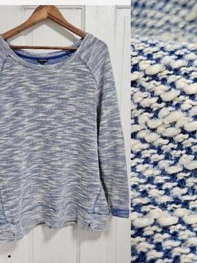 Hannah Blue and White With Gold Hints Knit Sweater